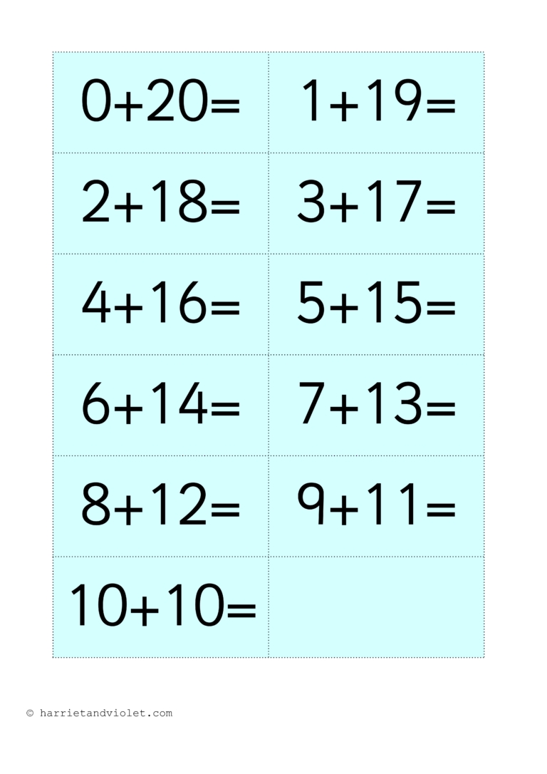 Number Cards For Partitioning Mat 10 20 Printable Teaching Resources 